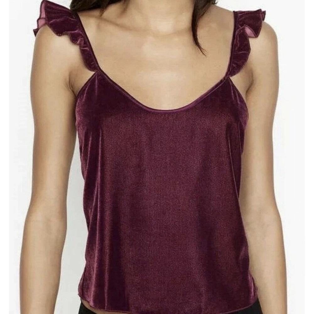 Victoria Secret Cami Top Womens Size Medium Plum Maroon Velour Ruffle Top NWOT